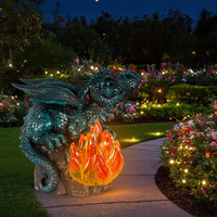 Statue de dragon en résine, ornement de jardin à énergie solaire avec lumière de feu, imperméable, décoration de pelouse, de patio et de jardin, figurine