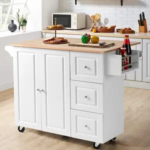 Mobile Storage Kitchen Island Trolley Cart with Dropleaf Top, Kitchen trolley with lockable Wheels and Spice Towel Rack