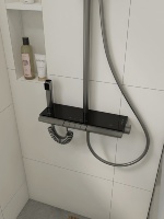 Douche intelligente avec affichage numérique LED, ensemble de douche thermostatique à effet pluie avec étagère de rangement, eau chaude et froide