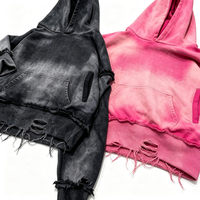 Fournisseurs personnalisés pour sweat-shirt unisexe en coton brut à ourlet brut, imprimé DTG, délavé à l'acide, vintage, de haute qualité, grammage élevé, effet usé, coupe ample et courte