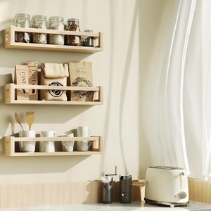 Wooden Wall Mounted <b>Shelf</b> 3 Tier Rectangle <b>Pine</b> Natural Color Durable Home Storage Organization - Product Image 1