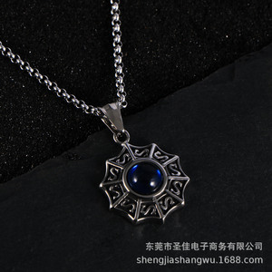 Colgante de estrella de estilo chino, collar de moda con engaste de circonita azul de acero inoxidable SP505 - Product Image 5