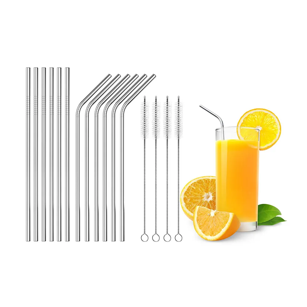 Dishwasher Safe Reusable Drinking Straws Stainless Steel Metal Straws with Cleaning Brushes