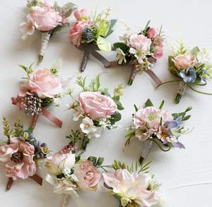 थोक दुल्हन की शादी पार्टी समारोह कृत्रिम फूल गुलाबी श्रृंखला ब्रोच कंधे फूलों की कलाई का फूल - Product Image 5