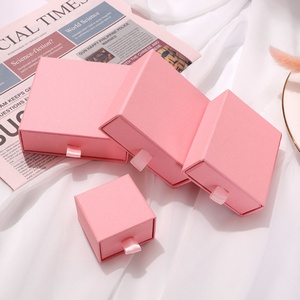 Luxurious <b>Pink</b> Cardboard Drawer Jewelry <b>Box</b> with Foam Portable Custom Logo <b>Gift</b> <b>Box</b> for Necklace Ring Studs Exclusive Packing - Product Image 4