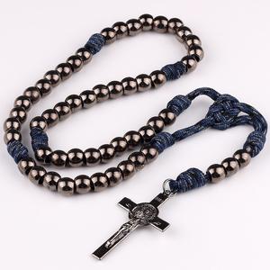 <span class=keywords><strong>10</strong></span> mm 총 검은 금속 구슬 묵주 코드 남자 로사리오 가톨릭 종교 보석 - Product Image 3