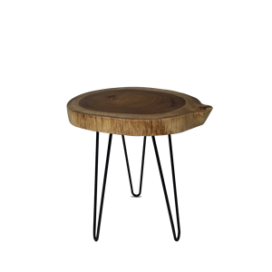 Table d'appoint ronde moderne avec pieds en fer, bois d'Indonésie, design minimaliste, écologique, Gubuk Bali pour la maison, salon - Product Image 1