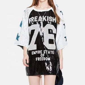 SC013 Abiti <span class=keywords><strong>Mini</strong></span> Oversize Personalizzati con Stampa di Lettere, Paillettes e Raso Intrecciato, Vita Naturale, per Costumi da Palcoscenico Femminili - Product Image 5
