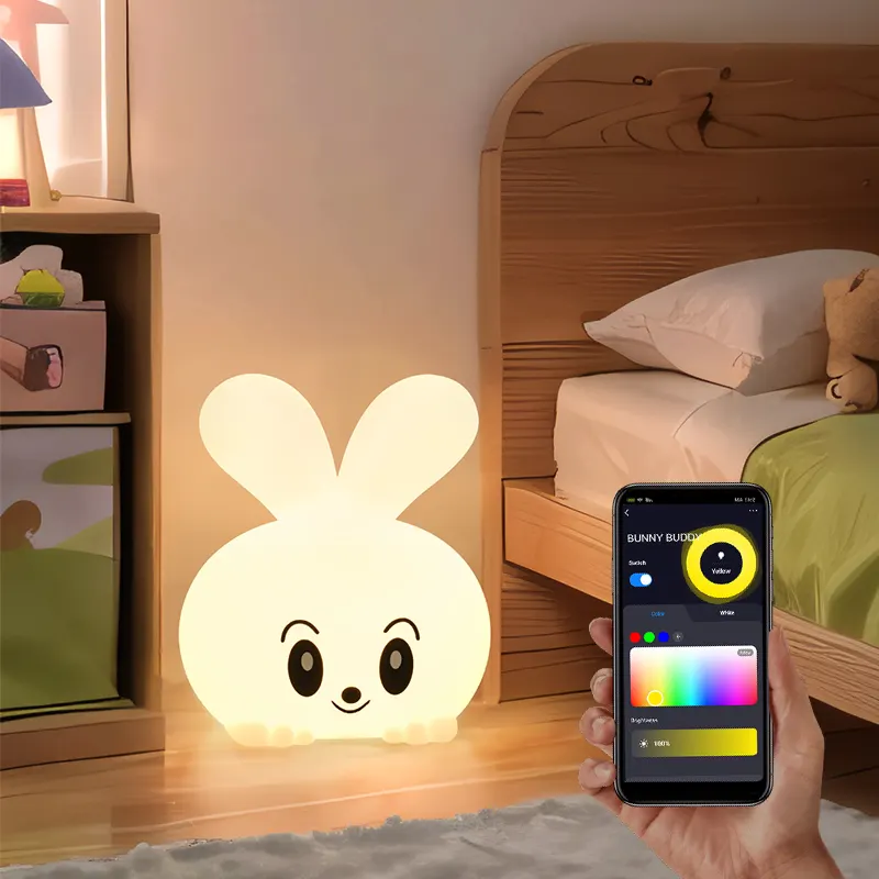 Lámpara de mesa RGB LED con control de aplicación inteligente personalizada, con batería recargable integrada, adorable oreja de conejo animal