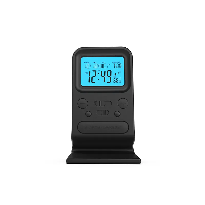 Promotional Gift Electronic Alarm Clock With Lcd Blue Backlight Temperature Humidity Calendar Display Desk Clock