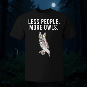 Less People More Owls Western Screech Owl Camiseta para adulto unisex negra - Product Image 3