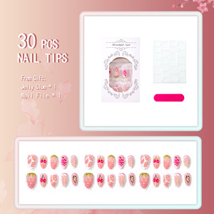 Uñas Postizas de Gel 3D Hechas a Mano con Diseño de Frutas Rosadas de Verano (Almendra, Fresa, Cereza, Uva, Sandía) para Niñas, Venta al Por Mayor - Product Image 5
