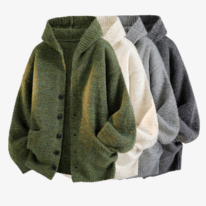 Plus Size Men's Hooded Cardigan Knit Sweater Loose Fit Autumn Winter Wear Polyester Material Breathable <b>Machine</b> Washable - Product Image 1