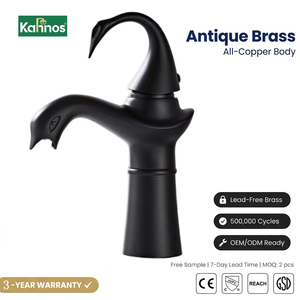 Solid Brass Washbasin Tap Brushed Copper Finish Single Hole Deck Mounted Hot Cold Water Saving Anti-Corrosion Bathroom Faucet - Product Image 1
