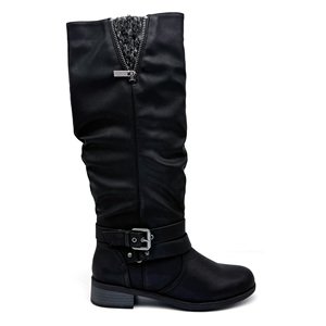 Stivali Alti da <span class=keywords><strong>Donna</strong></span> alla Moda, Neri con Punta Rotonda, Cerniera Laterale e Fibbia Argento Vintage - Product Image 4