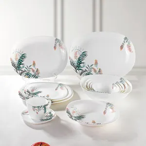 China Fabricantes Opalware/Vidro Opala Preço de fábrica Conjunto de café/Design de flores Xícara e pires quadrados Opala