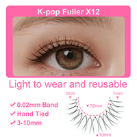 Cils super naturels K-pop Fuller Strip faits à la main 0.02MM boîte de cheveux synthétiques clairs grand plateau 10 paires par paquet longueur de bande 3-10MM