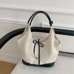 Bolso de lona para mujer, color blanco roto, azul marino, con empalmes, suave, para el día a día, para ir al trabajo, verano 2024 - Product Image 1