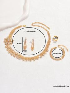 Ensemble de bijoux luxueux plaqué or avec strass et zircon scintillant, colliers, bracelets, bagues, boucles d'oreilles dans un style romantique - Product Image 6