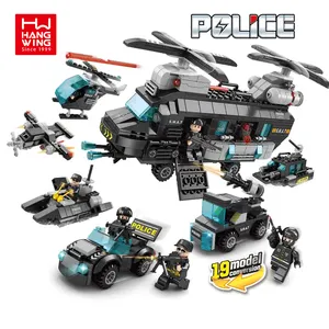 HW Police Series 6-in-1 Helicopter Bricks Children Building Blocks Toys