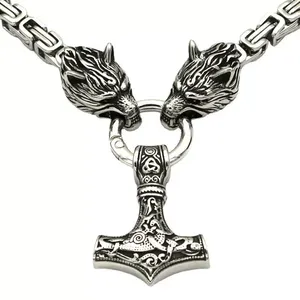 2025 nordico vichello gioielli <span class=keywords><strong>lupo</strong></span> testa collana per gli uomini in acciaio inox Chunky catena Thor martello <span class=keywords><strong>ciondolo</strong></span> collana - Product Image 5