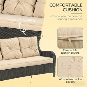 71.8" Outdoor 3-Seat Rattan 4" Thick Beige <strong>Cushions</strong> All-Weather PE Wicker Outdoor Sofa with Steel Frame for Backyard - Product Image 4