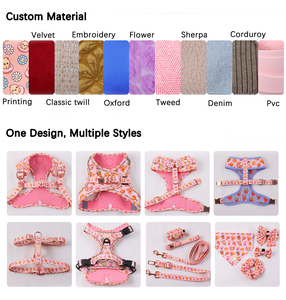 Yeni tasarım hiçbir çekme ekose köpek koşum yaka tasma papyon Set özel Logo neopren Polyester lüks köpek koşu koşum seti - Product Image 4