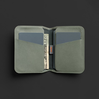 Portefeuille minimaliste en cuir véritable vert foncé, design fin avec fermeture à pression, plusieurs emplacements pour cartes, pour homme, usage quotidien
