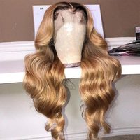 Pelucas de Cabello Humano Rizado Rubio Miel con Raíces Oscuras para Mujeres Negras, Peluca de Cabello Humano Rizado Ombre con Frente de Encaje Profundo, Color Personalizado