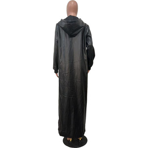 Abrigo tipo capa de moda para mujer, de PU engrosado, con capucha y cordón, corto por delante y largo por detrás - Product Image 6