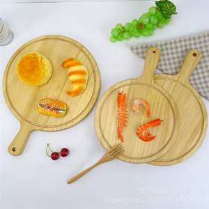 Bamboo Wood Serving <b>Trays</b> Round With Handle For Food Hotel Coffee <b>Tea</b> Use Solid Color Wood Grain - Product Image 5