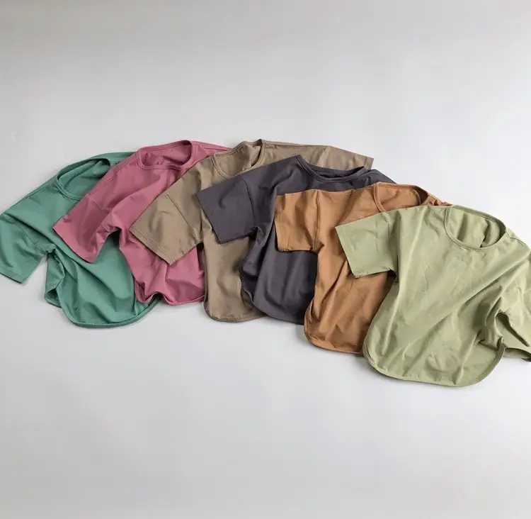 T-shirt uni pour enfant, garçon, fille, bébé, vêtements en coton de couleur unie, surdimensionnés