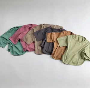 Camiseta lisa para niños y niñas, ropa básica de algodón de Color sólido, oversiz
