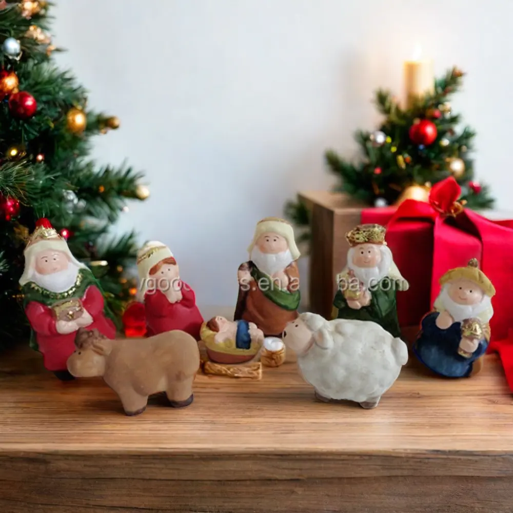 Christmas Nativity Ornament Polyresin Crafts Set Outdoor Religious Art Model with Child-Like Characters Resin Figurine for Gifts