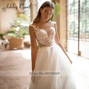 Ashley Carol A-Line vestido De novia 2024 <span class=keywords><strong>Vestidos</strong></span> De novia Vintage Sweetheart Illusion Beach Bride Button vestido De novia De alta calidad - Product Image 3