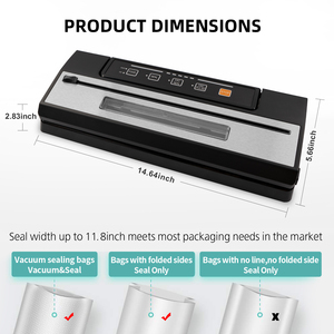 เครื่องซีลสุญญากาศสแตนเลสไฟฟ้าขนาดเล็กใช้ในบ้านม้วนปิดผนึกสูญญากาศสีดำสำหรับเครื่องบรรจุอาหารใช้งานในครัวเรือน - Product Image 5