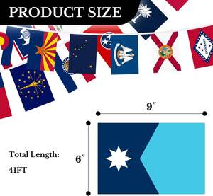 Флаги-гирлянды 50 штатов США к 250-летию, 6x9 дюймов, двусторонние, длина 41 фут, устойчивые к выцветанию, яркие цвета, полиэстер - Product Image 2
