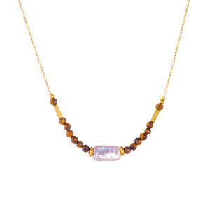 European American Style Tiger Eye Beaded Gold Chain Pearl Necklace Geometric Design Party Fashion Jewelry - Product Image 5