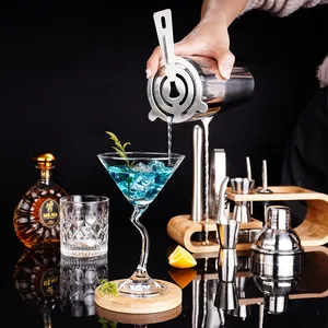 Bar Gereedschap Accessoires Etentje Mixologie Wijn Rvs Barman Kit Cocktail Shakers Set Met Houten Standaard Houder
