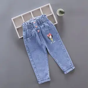 Toddler Denim Jumpsuit Children Wholesale Clothing Kids Girls Jeans Custom Fabric Mickey Cartoon Pant Trousers