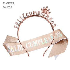 Feliz Cumpleaños: Set de Tiara de Cristal con Pedrería y Diadema de Corona para Fiesta Mexicana - Product Image 1