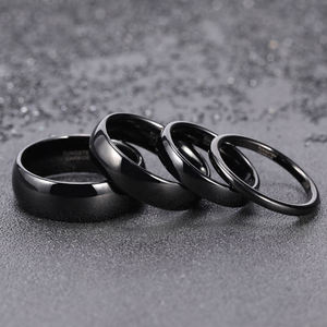 Comfort Fit Klassieke trouwring Wolfraamcarbide Koepelvormige hoogglans belofte ringen Mannen Vrouwen Trendy zwart vergulde mode-sieraden - Product Image 6