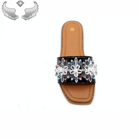 Sandales plates pour femmes, tendance et populaires, pour le quotidien, vente en gros, été, fleurs, strass, légères