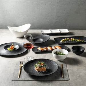 Vaisselle d'usine Chaozhou 2021 hôtel haut de gamme Rock Design artistique noir mat et blanc vaisselle en porcelaine haute et coréenne - Product Image 3