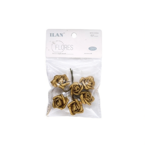 Ilan Flores Rose Dorate Glitterate 78mm 6 Pezzi per Decorazioni Artigianali - Product Image 2