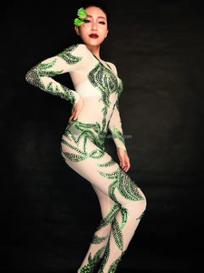 NOVANCE Y1438-Grandes tenues de club avec strass vert scintillant et manches longues pour femmes, <span class=keywords><strong>combinaison</strong></span> une pièce pour discothèque - Product Image 4