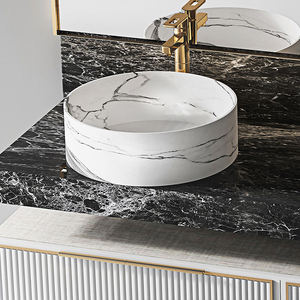 OPPOLIA Mueble de Baño Suspendido de Metal Arqueado Semicircular con Lavabo, Espejo y Lavamanos de Cerámica Acanalado - Product Image 4