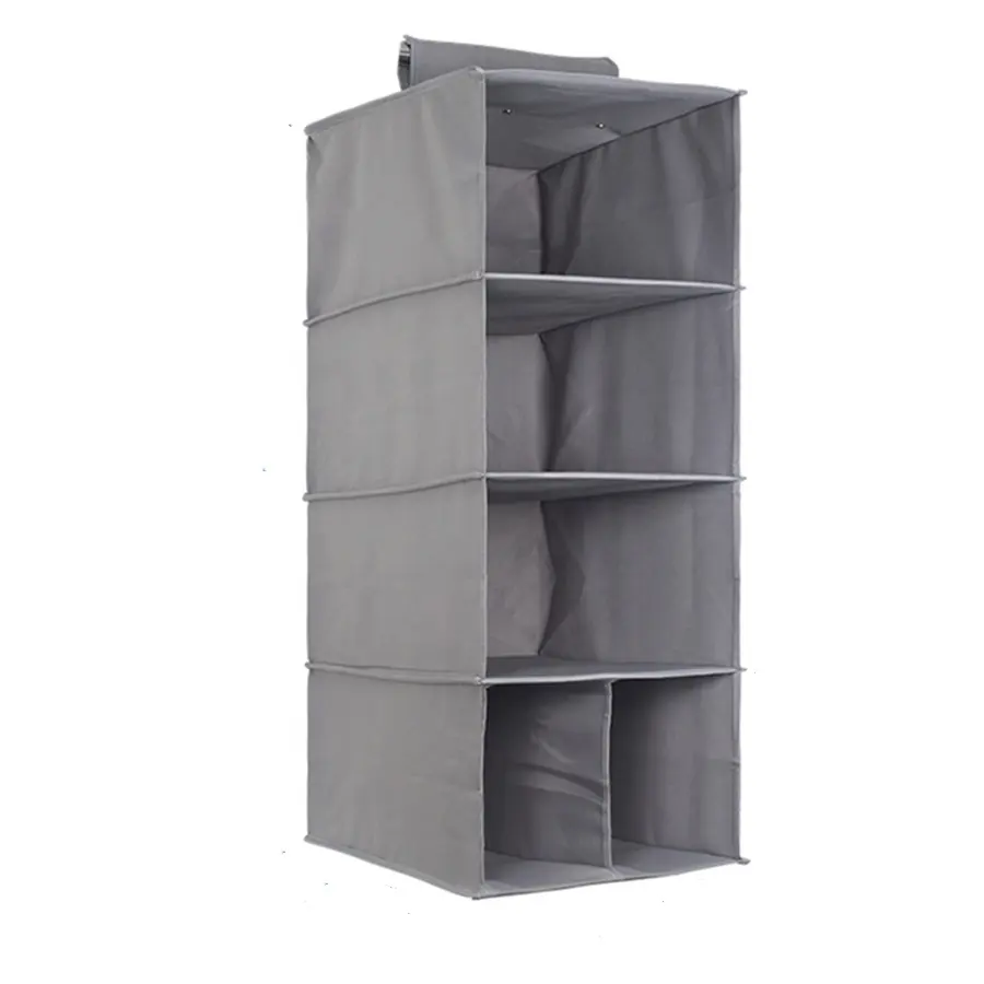High Quality Easy Mount Grey Clothes Storage Box 4-Shelf Hanging Closet Organizer For Sweater Handbag