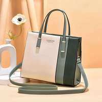 Sac à main en cuir PU color block pour femme avec fermeture éclair, poignée supérieure, sac à bandoulière, sac fourre-tout décontracté pour tous les jours
