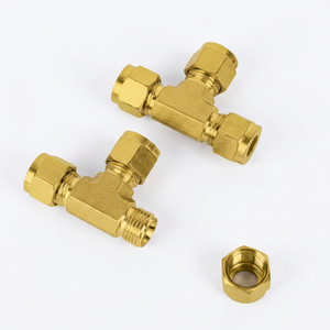 Raccords en T hydrauliques à double ferrule en laiton usiné CNC de qualité supérieure, lisses, 1/8" 1/4" 3/8" 1/2" 6mm 8mm 10mm 12mm - Product Image 1